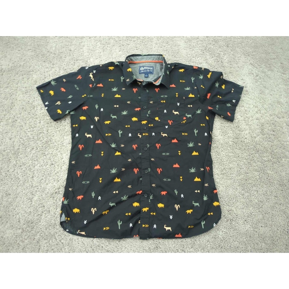 American Rag Button Up Shirt Mens Large Black Desert‎ Themed Short Sleeve Casual